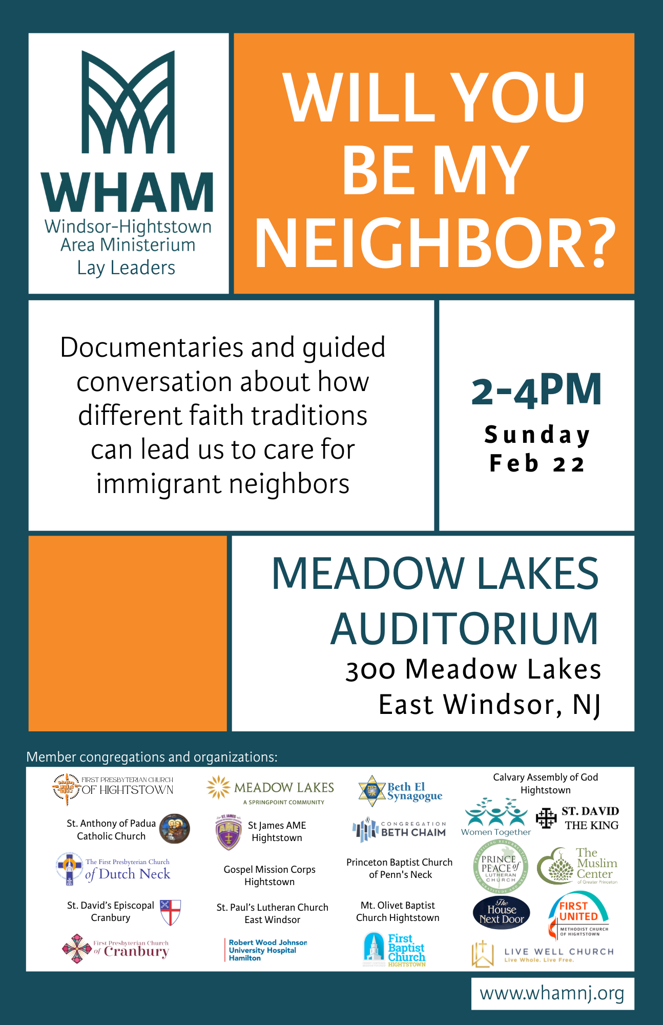 WHAM Lay Leaders Present “Will You Be My Neighbor?” – Sunday, February 22, 2-4 PM at Meadow Lakes