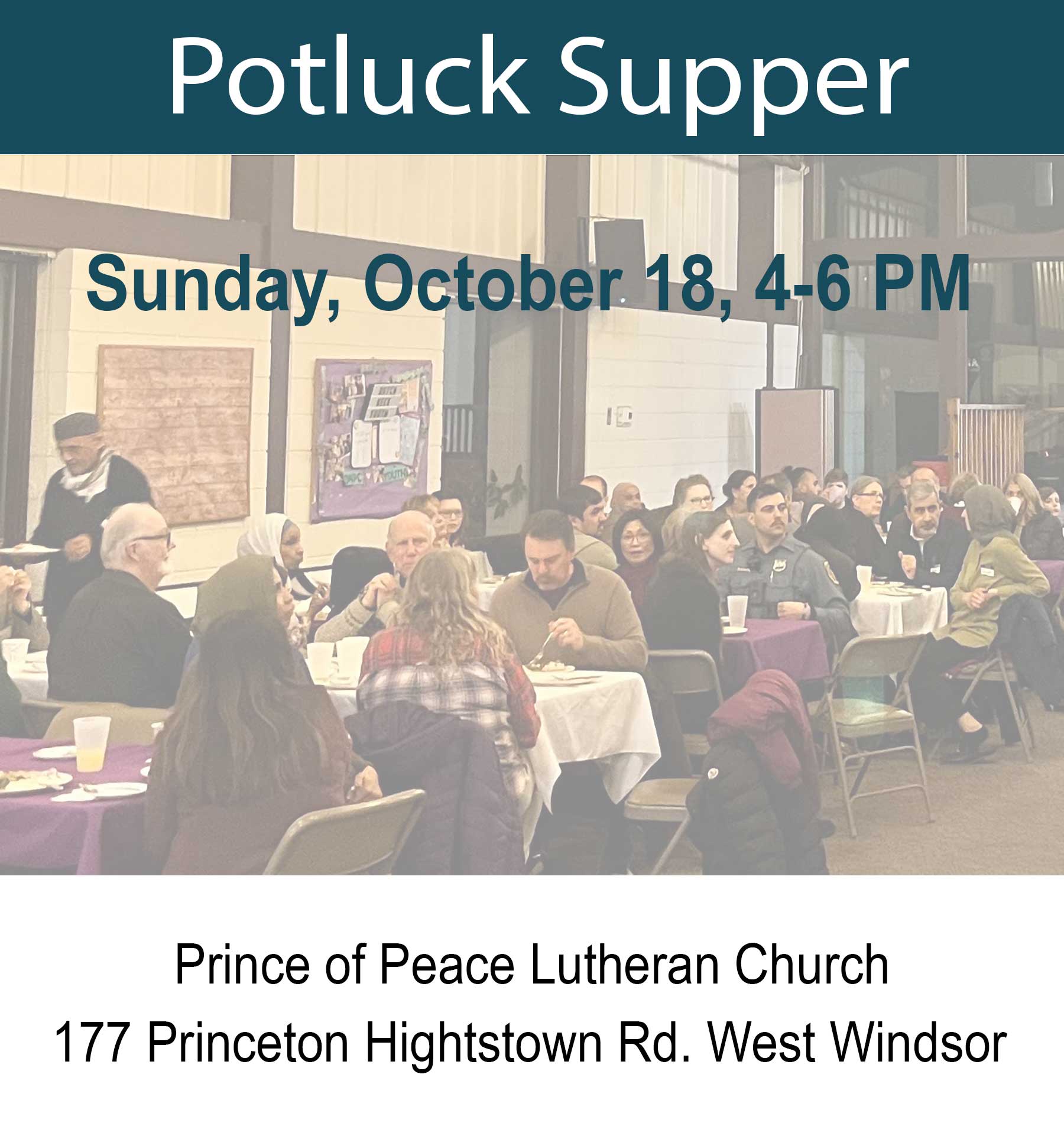 Potluck Supper: Sunday, October 18 at 4pm